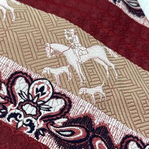 1970s Tie Equestrian Fox Hunt Hound Brocade‎ Burgundy Tan Ornate Wide 4.25x56"